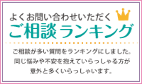 よくお問い合わせいただく　ご相談ランキング。ご相談が多い質問をランキングにしました。同じ悩みや不安を抱えていらっしゃる方が意外と多くいらっしゃいます。